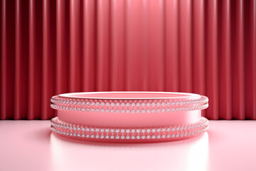 Pink podium 3d illustration background , mock up display with sparkle and glitter for beauty products or holiday event.	
