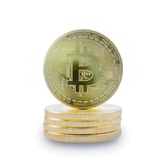 Close Up Gold bitcoin isolated on white background.