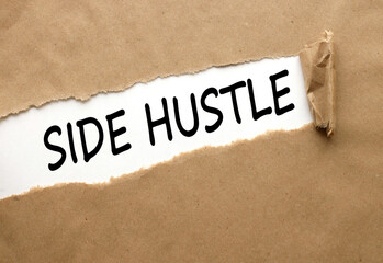Side hustle torn craft paper. text on white paper