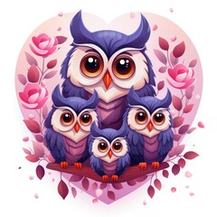 Obraz premium Illustration of a family of owls on a white background.