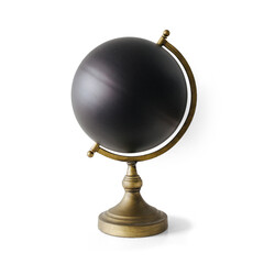 Globe of a dark planet or black hole with transparent background and shadow