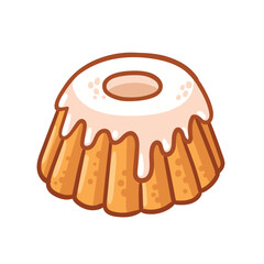 White cake with glaze isolated on a white background. Traditional cuisine bakery muffin rum baba in cartoon style.