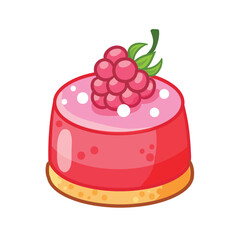 Raspberry jelly cake. Cartoon sweet dessert pink jelly. Vector illustration.