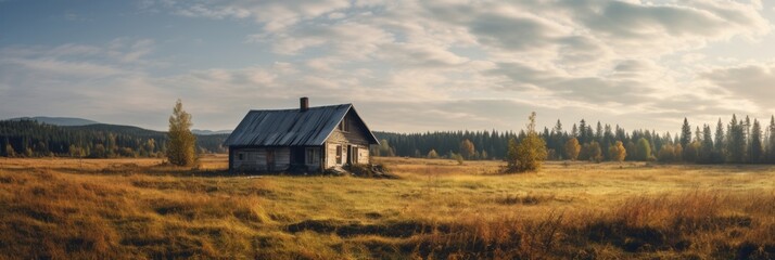Abandoned old villages without people, destroyed wooden houses in villages, banner © serz72