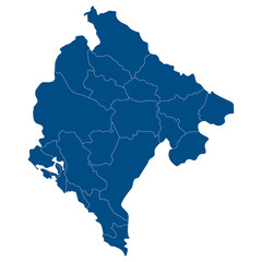 Montenegro map. Map of Montenegro in administrative provinces in blue color