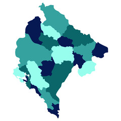Montenegro map. Map of Montenegro in administrative provinces in multicolor