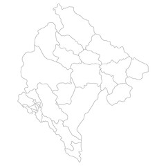 Montenegro map. Map of Montenegro in administrative provinces in white color