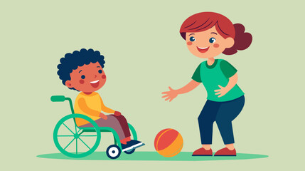 Inclusive playtime. Girl playing ball with boy in wheelchair