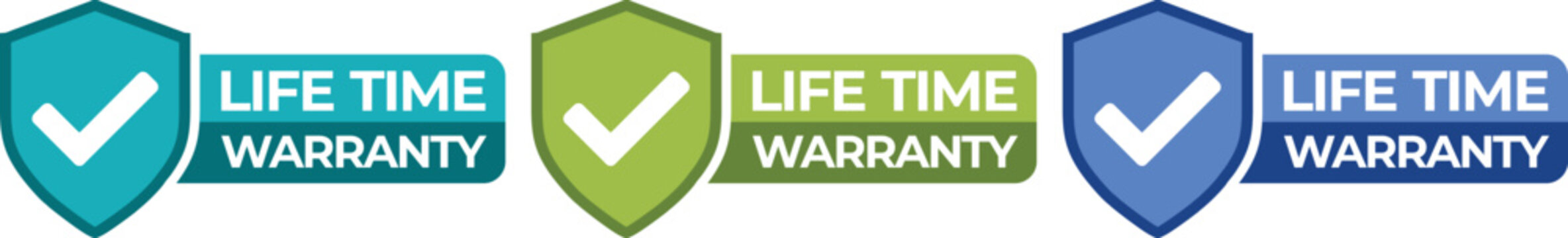 Flat banner with red lifetime warranty. Flat vector illustration character