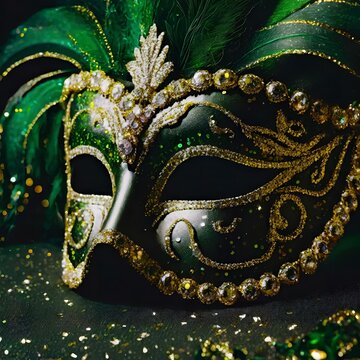 close-up mardi-gras mask with dark blurred background