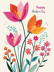 Contemporary Mother's Day Greeting with Abstract Floral Illustration in Bold Colors
