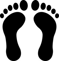 Human footprints icon. Foot imprint, footsteps flat black vector collection isolated on transparent background. Human footprints silhouette. Barefoot, sneaker and footstep for web and app.