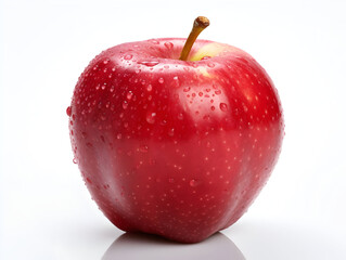 Fresh red apple fruit with water droplets on it in white background
