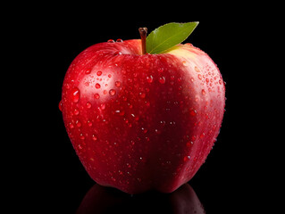 Fresh red apple fruit with water droplets on it in white background