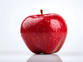 Fresh red apple fruit with water droplets on it in white background