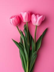 Fototapeta premium Elegant Pink Tulips on a Pastel Pink Background Signifying Love and Appreciation for Mother's Day 