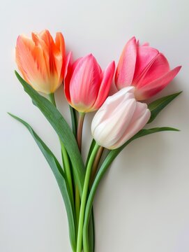 Elegant Pink Tulips Delicately Arranged on a Pristine White Background for a Mother's Day Tribute
