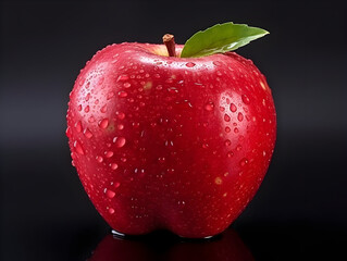 Fresh red apple fruit with water droplets on it in white background