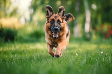 dog, pet, puppy, german shepherd dog, animal, domestic, portrait, terrier, running, nose, labrador, pedigree, happy, young, fluffy, beautiful, adorable, great, mammal, purebred, breed, jump, canine, t - obrazy, fototapety, plakaty