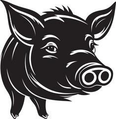 Matte Black Charm Black Pig IllustrationObscured Outline Stylish Pig Vector