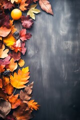 Naklejka na ściany i meble autumn frame of rustic fallen leaves on wooden background
