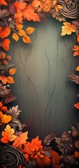 autumn frame of rustic fallen leaves with matte background