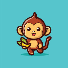 Obraz premium Cute Monkey Holding Banana Cartoon Vector Icon Illustration Animal Food Icon Concept Isolated