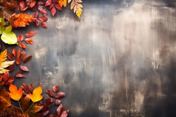 autumn frame of rustic fallen leaves with matte background