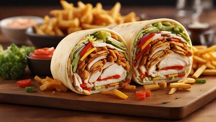 Showcase a deconstructed view of a Zinger Chicken Roll zooming in on each element