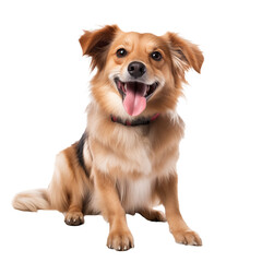 Happy golden retriever puppy isolated on transparent and white background. Generative ai