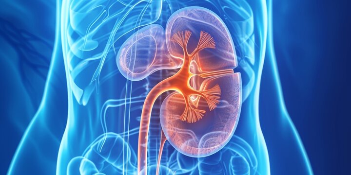 high-quality medical illustration depicting the structure and function of a healthy human kidney