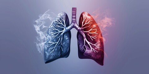 healthy lung contrasted with a lung affected by chronic obstructive pulmonary disease (COPD) - obrazy, fototapety, plakaty