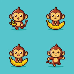 A Set Of Monkey Mascot Vector Icon Illustration Collections Of Cute Monkey Logo Mascot
