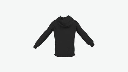 Black blank hoodie man and woman sportswear jacket empty print design mockup isolated sweatshirt oversized template 3d rendering urntable rotation looped video