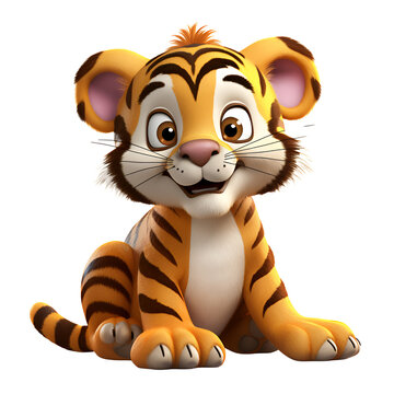3D Cartoon Artistic Style Tiger Baby Tiger Cute Tiger Painting Drawing Illustration No Background