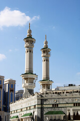 The minarets of the Meccan Kaaba . Mecca, Saudi Arabia