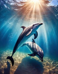 Image of two dolphins in the sea printed on Printed Aluminium Shower Panels