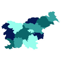 Slovenia map. Map of Slovenia in administrative provinces in multicolor