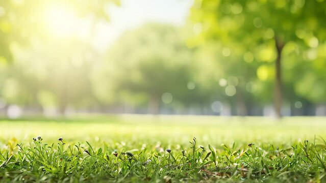 blurred green grass nature background with sunshine