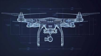 Vector Quadcopter or drone line blueprint wireframe - obrazy, fototapety, plakaty
