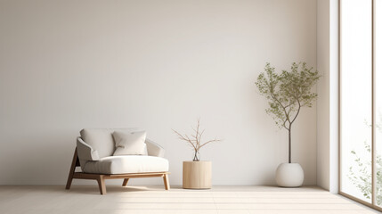 Minimalist Living Room with Armchair and Indoor Plants by Large Window