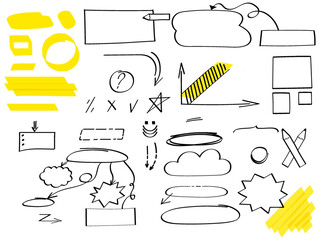 A set of doodles, hand drawn underlines and note elements. Imitation of a marker. Vector illustration.