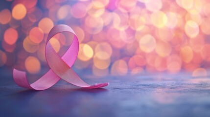 World Cancer Day Concept. Cancer Ribbon on Pastel Bokeh Background.