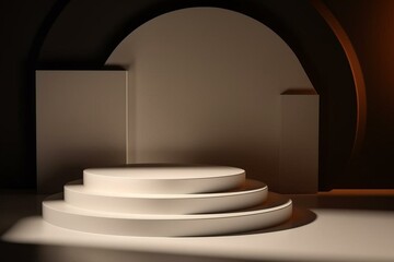 Background with lighting and shadows on a three-dimensional podium. Generative AI