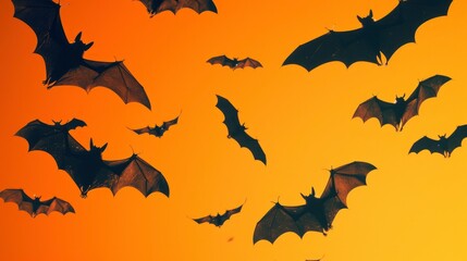 Halloween Bats on Vibrant Orange Background