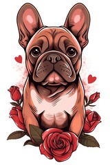 French Bulldog Posing with a Rose