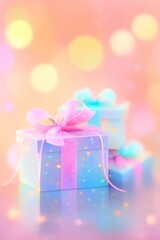 Festive Anime Gift Box on Pastel Bokeh Background. Perfect for Valentines Day, Fathers Day, Mothers Day, Christmas, and New Year Celebrations