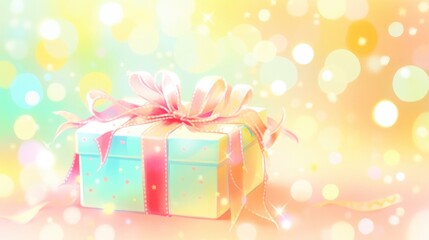 Festive Anime Gift Box on Pastel Bokeh Background. Perfect for Valentines Day, Fathers Day, Mothers Day, Christmas, and New Year Celebrations