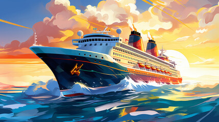Cruise Ship Against a Painterly Sky - obrazy, fototapety, plakaty