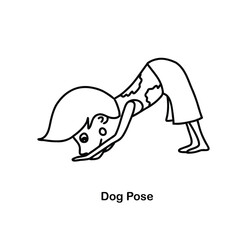 Kids yoga dog pose. Vector cartoon illustration.